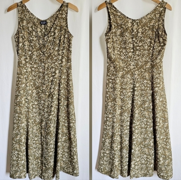 GAP Green Floral Sleeveless Midi Dress - Picture 6 of 16